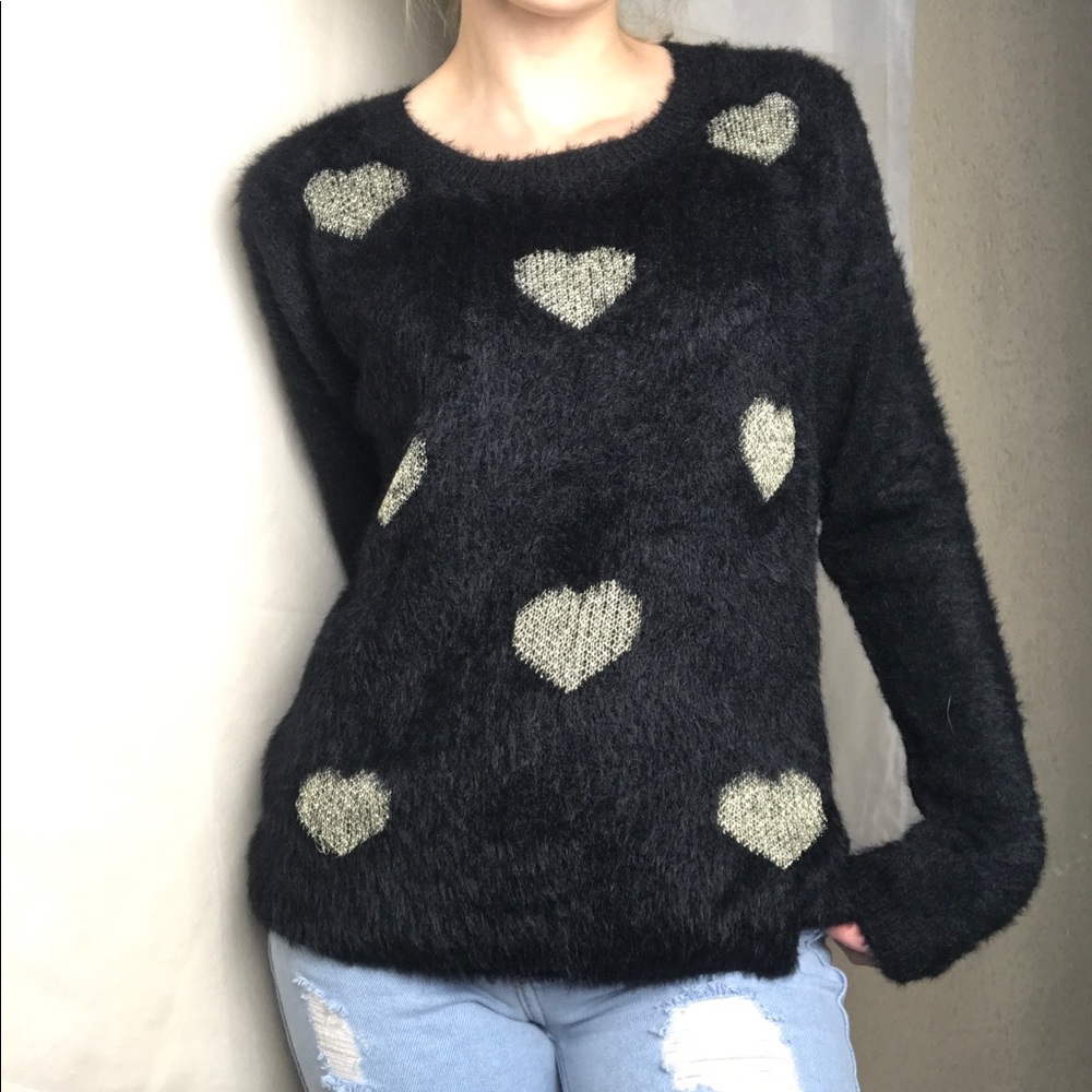 Anthropologie Mo Vint Fuzzy Heart Sweater